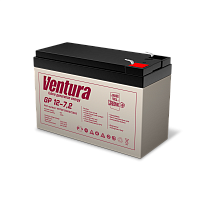 GP12-7.2 Батарея Ventura серия GP, GP12-7.2, напряжение 12B, емкость 7.2Ач (разряд 20 часов), макс. ток заряда 1.8А, свинцово-кислотная типа AGM, клеммы T2, ДШВ 151х65х100мм, вес 2.15кг/ Ventura battery GP series, GP12-7.2, voltage 12V, capacity 7.2Ah (di