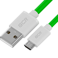GCR-53283 GCR QC Кабель 0.15m MicroUSB, быстрая зарядка, зеленый TPE, медь, белые коннекторы, 28/22 AWG
