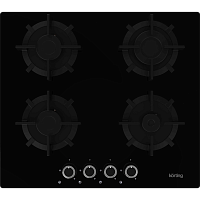 Встраиваемая варочная панель Korting/ Газ, 60 см, 4 конфорки, стекло, черный цвет