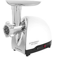 MF-233WH Мясорубка MAUNFELD/ Мясорубка MAUNFELD MF-233WH, мощность 1360 Вт, производительность 1,5 кг/мин, 5 насадок, реверс, цвет белый/черный