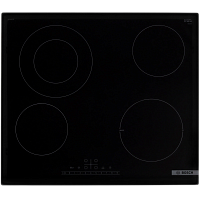 Serie 4, электрическая варочная поверхность, стеклокерамика, черная, ширина 60 см, скос с трех сторон, 4 конфорки, 1 конфорка с круглой зоной расширения, управление TouchSelect, функция ReStart, таймеры выключения и прямого отсчета, индикация остаточного