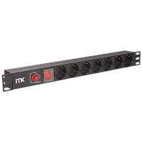 PH13-7D3 PDU 7 розеток нем. стандарт, с LED выключателем и защитой от перенапряжения, без шнура, вх. C14, алюминиевый профиль