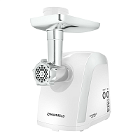 MMG.2000W Мясорубка MAUNFELD/ Мясорубка MAUNFELD MMG.2000W, мощность 2000 Вт, производительность 2,6 кг/мин, 5 насадок, реверс, контейнер для хранения насадок, блокировка при перегреве, цвет белый/нержавеющая сталь