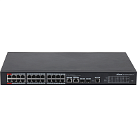 DH-PFS4226-24ET-360 2xCombo 1000 Base-T/SFP 24x 10/100 Base-T（Hi-PoE/PoE+/PoE）IEEE802.3af/IEEE802.3at/Hi-PoE Мощность PoE 360Вт Размеры: 440мм×300мм×44мм