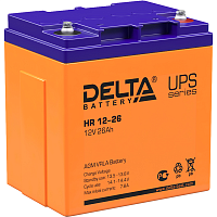 HR12-26 Батарея DELTA серия HR, HR 12-26, напряжение 12В, емкость 26Ач (разряд 10 часов), макс. ток разряда (5 сек.) 310А, макс. ток заряда 7.8А, свинцово-кислотная типа AGM, клеммы под болт М5, ДxШxВ 165х125х175мм., вес 9.3кг., срок службы 8 лет./ Batter