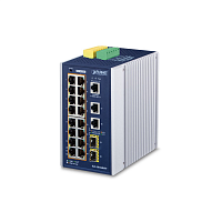 IGS-20160HPT коммутатор/ PLANET IP30 Industrial L2+/L4 16-Port 1000T 802.3at PoE+ 2-Port 1000T + 2-port 100/1000X SFP Full Managed Switch (-40 to 75 C, dual redundant power input on 48~56VDC terminal block, DIDO, ERPS Ring Supported, 1588)