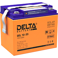 GEL12-33 Батарея DELTA серия GEL, GEL 12-33, напряжение 12В, емкость 33Ач (разряд 20 часов), макс. ток разряда (5 сек.) 330А, макс. ток заряда 6.6А, свинцово-кислотная типа AGM+GEL, клеммы под болт М6, ДxШxВ 195х132х168мм., вес 10.6кг., LCD, срок службы 1