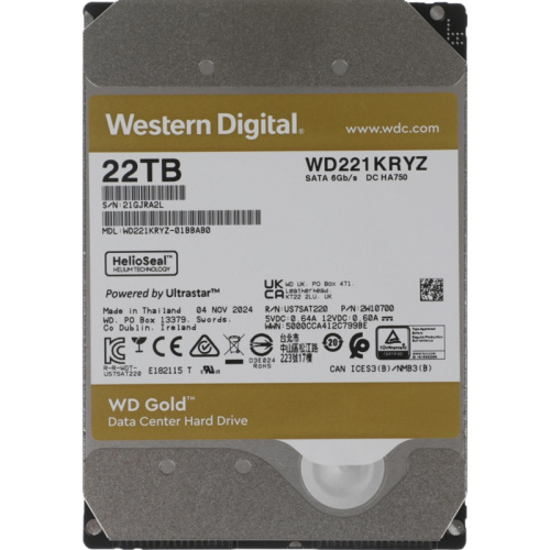 WD221KRYZ Жесткий диск WD SATA-III 22TB WD221KRYZ Gold 512E (7200rpm) 512Mb 3.5" WD221KRYZ Жесткий диск WD SATA-III 22TB WD221KRYZ Gold 512E (7200rpm) 512Mb 3.5"