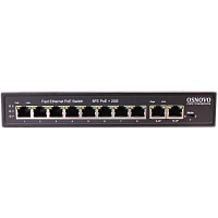 SW-20820(120W) Коммутатор/ OSNOVO PoE коммутатор, 8 x FE с поддержкой PoE (IEEE 802.3af/at), 2 x GE, до 30W на порт, суммарно до 115W