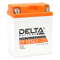 CT1214.1 Аккумуляторная батарея для мото-техники/ DELTA серия CT, CT 1214.1, напряжение 12В, емкость 14 Ач (разряд 10 часов 10.5 В), пусковой ток: 165А, полярность обратная ( - +), тип AGM;Pb (свинцово-кислотный), клеммы: BN под болт, ДxШxВ 132x89x164мм.,