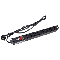 PH12-8C131 PDU 8 розеток C13 с LED выключателем,1U, шнур 2м вилка нем.стандарт