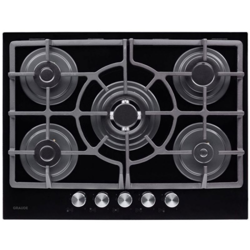 Встраиваемая варочная панель Graude/ Газ, 70 см, 5 конфорок, механическое управление, черный цвет