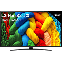 65NANO81A6A.ARUG Телевизор ЖК 65'' LG/ 65", Ultra HD, Nano Color, Smart TV, WebOS, Wi-Fi, DVB-T2/C/S2, MR, 60Hz Native, 2.0ch (20W), 2 HDMI, 2 USB, 1 Pole, Charcoal Black, 2025