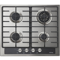 Встраиваемая варочная панель Korting/ Газ,  Crystal, 60x51 см, газовая, независимая, электроподжиг, газ-контроль, чугунные решетки, в комплекте - подставка WOK и адаптер для кофейника, нержавеющая сталь+стекло Crystal