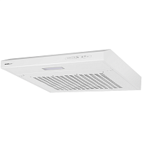 HORIZONTAL60White Вытяжка HOMSair HORIZONTAL 60 White/ подвесная, ползунковое управление, 3 скорости, 420 м3/ч, до 12 м2, 45 дБ, светодиодное LED-освещение, угольный фильтр CF152 (H) 1 шт, ШхДхВ: 600х465х80 мм, белый