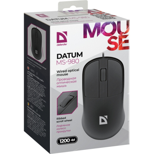 52981 Defender Проводная оптическая мышь Datum MS-980 черный,3 кнопки,1200dpi,1.2м фото 5 52981 Defender Проводная оптическая мышь Datum MS-980 черный,3 кнопки,1200dpi,1.2м фото 5