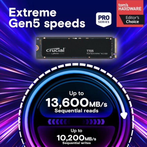 CT1000T705SSD3 Твердотельный накопитель Crucial T705 1TB PCIe Gen5 NVMe M.2 SSD CT1000T705SSD3 фото 4