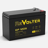 REVOLTERGP1209 Батарея REVOLTER серия GP, REVOLTER GP 1209, напряжение 12В, емкость 9Ач (разряд 20 часов), макс. ток разряда (5 сек.) 120А, макс. ток заряда 2.25А, свинцово-кислотная типа AGM, клеммы F2, ДxШxВ 151х65х94мм., вес 2.65кг., срок службы 7 лет.