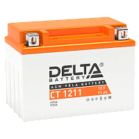 CT1211 Аккумуляторная батарея для мото-техники/ DELTA серия CT, CT 1211, напряжение 12В, емкость 11 Ач (разряд 10 часов 10.5 В), пусковой ток: 210А, полярность обратная ( - +), тип AGM;Pb (свинцово-кислотный), клеммы: BN под болт, ДxШxВ 151x86x112мм., вес