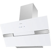 MERSEY90WHITEGlassWHITE Кухонная вытяжка MAUNFELD/ Кухонная вытяжка MAUNFELD Mersey 90 наклонная, сенсорное управление, 3 скорости, 1050 м3/ч, таймер, дисплей, энергоэффективность В, уровень шума 54 дБ, цвет белый/вставка сатин