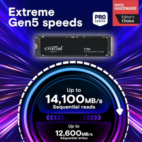 CT4000T705SSD3 Твердотельный накопитель SSD Crucial T705 4TB PCIe Gen5 NVMe M.2 SSD CT4000T705SSD3 фото 2