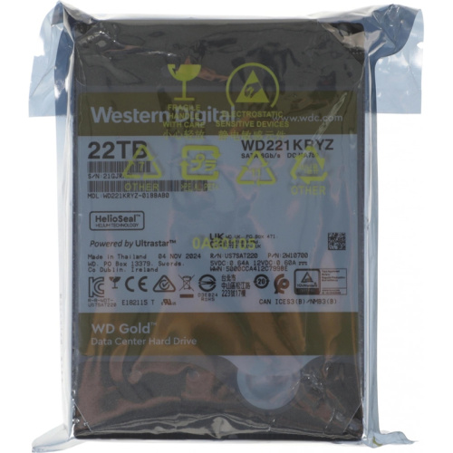 WD221KRYZ Жесткий диск WD SATA-III 22TB WD221KRYZ Gold 512E (7200rpm) 512Mb 3.5" фото 5 WD221KRYZ Жесткий диск WD SATA-III 22TB WD221KRYZ Gold 512E (7200rpm) 512Mb 3.5" фото 5