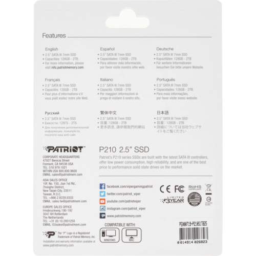 P210S1TB25 Твердотельный накопитель Patriot SATA-III 1TB P210S1TB25 P210 2.5" [P210S1TB25] фото 8