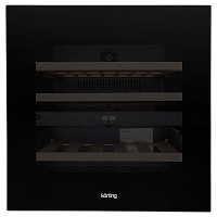 Винный шкаф KORTING/ Винный шкаф KORTING, ВхШхГ 595х590х563 мм, встраиваемый, объем 85 л, сенсорное управление, 30 бутылок, 2 температурные зоны, 3 деревянные полки, вентилятор для равномерного распределения температуры, LED освещение, энергоэффективность