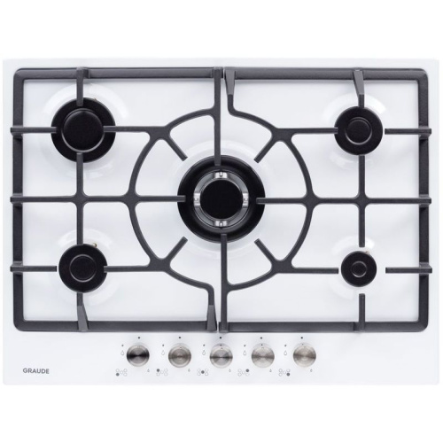 Встраиваемая варочная панель Graude/ Газ, 70 см, 5 конфорок, механическое управление, белый цвет