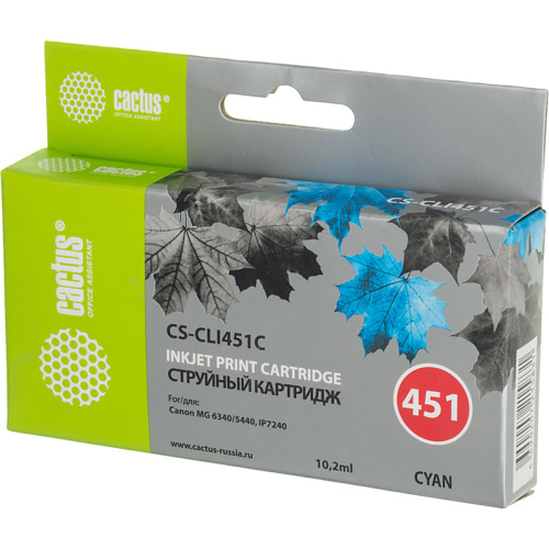 -/ Картридж струйный Cactus CS-CLI451C голубой (10.2мл) для Canon MG6340/5440/IP7240 фото 2 -/ Картридж струйный Cactus CS-CLI451C голубой (10.2мл) для Canon MG6340/5440/IP7240 фото 2