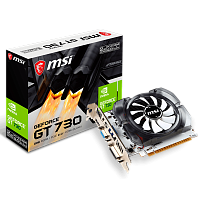N730-2GD3V3 Видеокарта/ VGA MSI NVIDIA GeForce GT N730-2GD3V3 2GB, DDR3/128-bit, PCIe 2.0, 1xD-Sub, 1xHDMI 1.4, 1xDVI-I, 1-slot