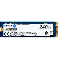 SEDC2000BM8/240G Твердотельный накопитель/ Kingston SSD DC2000B 240GB, M.2 22x80mm, NVMe, PCIe Gen 4x4, 3D TLC, R/W 4500/400MB/s, IOPs 260 000/18 000, TBW 175, DWPD 0.4 (12 мес)