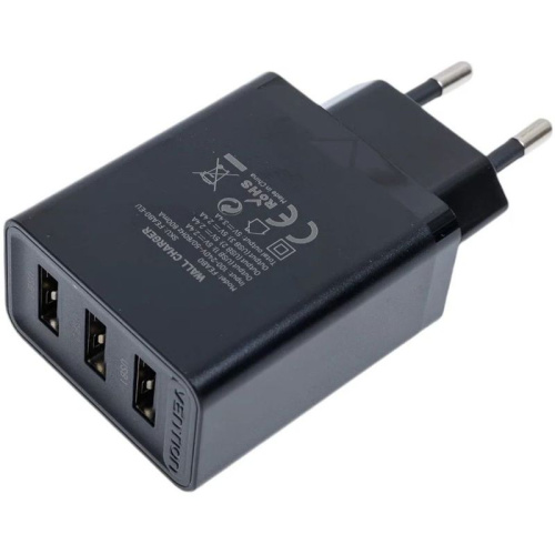 FEAB0-EU Сетевое зарядное устройство Vention на 3 порта USB 2.4A Черный фото 2 FEAB0-EU Сетевое зарядное устройство Vention на 3 порта USB 2.4A Черный фото 2