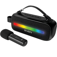 SV-022563 SVEN PS-255, черный, акустическая система 2.0, мощность 2x6 Вт (RMS), Bluetooth, FM, USB, караоке микрофон, встроенный аккумулятор