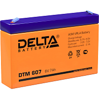 DTM607 Батарея DELTA серия DTM, DTM 607, напряжение 6В, емкость 7Ач (разряд 20 часов), макс. ток разряда (5 сек.) 105А, макс. ток заряда 2.04А, свинцово-кислотная типа AGM, клеммы F1, ДxШxВ 151х34х94мм., вес 1.2кг., срок службы 6 лет./ Battery DELTA serie