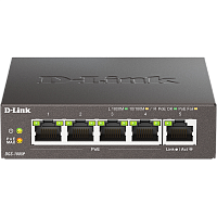 DGS-1005P/B3A Коммутатор/ Неуправляемый PoE-коммутатор, 5x1000Base-T (4x1000Base-T PoE), PoE-бюджет 60 Вт, корпус металл