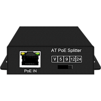NS-PS-1G-AT PoE-сплиттер Gigabit Ethernet/ PoE-сплиттер 2,5G выбором выходного напряжения 5/9/12/24V. Соответствует стандартам PoE IEEE 802.3af/at. Предназначен для питания сетевого оборудования без поддержки PoE. Вход - RJ45(10/100/1000/2.5G Base-T) IEEE