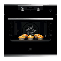 KODEH70X Встраиваемые электрические духовки ELECTROLUX/ Духовой шкаф с паром SteamBake, основной цвет - нержавеющая сталь, утапливаемые переключатели,ЖК-дисплей, будильник, таймер отключения, отложенный старт, хромированные направляющие из нержавеющей ста