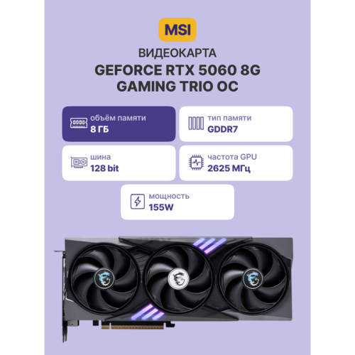 GeForceRTX50608GGAMINGTRIOOC Видеокарта/ GeForce RTX 5060 8G GAMING TRIO OC фото 2