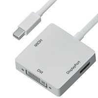 GCR-MDP2DHD GCR Адаптер-переходник Apple mini DisplayPort 20M > DisplayPort 20F/HDMI 19F/DVI 25+4F, медь
