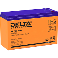 HR12-28W Батарея DELTA серия HR-W, HR 12-28 W, напряжение 12В, емкость 7Ач (разряд 20 часов), макс. ток разряда (5 сек.) 140А, макс. ток заряда 2.1А, свинцово-кислотная типа AGM, клеммы F2, ДxШxВ 151х65х94мм., вес 2.2кг., срок службы 8 лет./ Battery DELTA