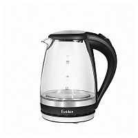 EWK0904G Электрический чайник EVELUX/ Электрический чайник EVELUX, объем 1.5 л, механическое управление, фильтр от накипи, автоотключение, мощность 2200 Вт, светодиодная/звуковая индикация работы, материал: стекло, цвет черный