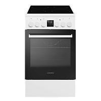 MEC55CW08D Плита электрическая MAUNFELD/ Электрическая стеклокерамическая плита MAUNFELD MEC55CW08D, отдельностоящая, комбинированное управление, гидролизная очистка, поворотные переключатели, объем 60 л, 3 стекла в дверце, 4 конфорки, индикатор остаточно