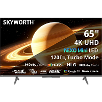 65X66H 65", Ultra HD, QD-MiniLED, Full Array Local Dimming, Matte Screen, 350Nit, Google TV, DVB-T2/C/S2, 2.0 ch Sound 15W*2 Dolby Atmos, 120Hz HSR, 3 HDMI, 2 USB, Digital Audio Output, LAN, Composite output, CI, Выход для наушников, 2 Pole, безрамочный д