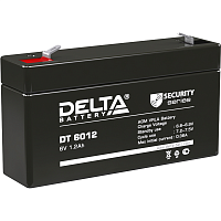 DT6012 Батарея DELTA серия DT, DT 6012, напряжение 6В, емкость 1.2Ач (разряд 20 часов), макс. ток разряда (5 сек.) 16.2А, макс. ток заряда 0.36А, свинцово-кислотная типа AGM, клеммы F1, ДxШxВ 97х24х51мм., вес 0.29кг., срок службы 5 лет./ Battery DELTA ser