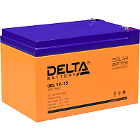GEL12-15 Батарея DELTA серия GEL, GEL 12-15, напряжение 12В, емкость 15Ач (разряд 20 часов), макс. ток разряда (5 сек.) 200А, макс. ток заряда 3А, свинцово-кислотная типа AGM+GEL, клеммы F2, ДxШxВ 151х98х96мм., вес 3.7кг., срок службы 10-12 лет./ Battery