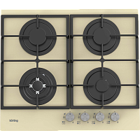 Встраиваемая варочная панель Korting/ Газовая варочная панель из закаленного стекла, ширина 60 см,  4 высокоэффективные конфорки, сверхмощная конфорка WOK, автоматический электроподжиг, газ-контроль каждой конфорки, передние металлические переключатели,
