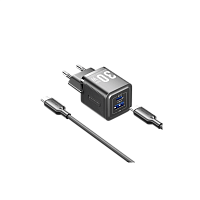 TZ-FEQB0-EU-01 Набор для зарядки Vention з/у GaN 30W 2 порта USB (C + A) и кабель USB-C 3А Чёрный, шт.