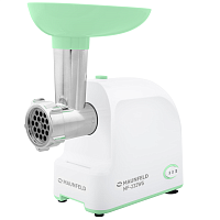 MF-232WG Мясорубка MAUNFELD/ Мясорубка MAUNFELD MF-232WG, производительность 1.3 кг/мин, 4 насадки, реверс, мощность 1340 Вт, цвет белый/зеленый