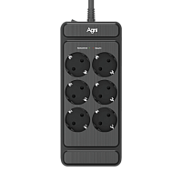 TP-FS6E-3m-black Сетевой фильтр AGNI плоский TP-FS6E-3m-black, 6 розеток Schuko, чёрный, кабель 3 метра, мощность нагрузки 4000 Вт, 16А, заземление, защита от короткого замыкания, сечение кабеля 3 х 1.5 кв.мм., размер 236х101х40 мм.